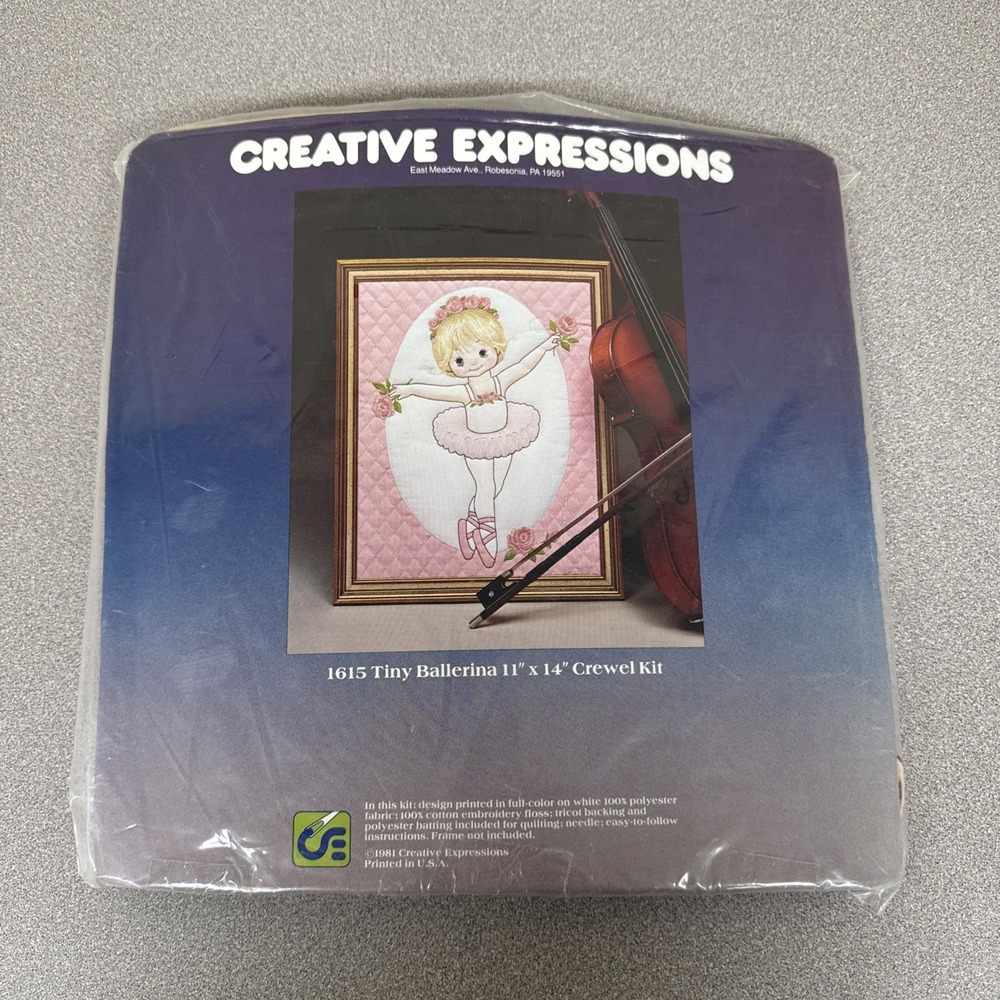 Vintage NOS 1981 Creative Expressions TINY BALLERINA 11"x 14" Crewel Kit 1615